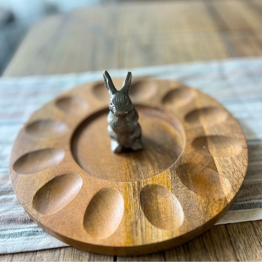 Deviled Egg Tray designed to hold 12 eggs, and it is made from American hardwood